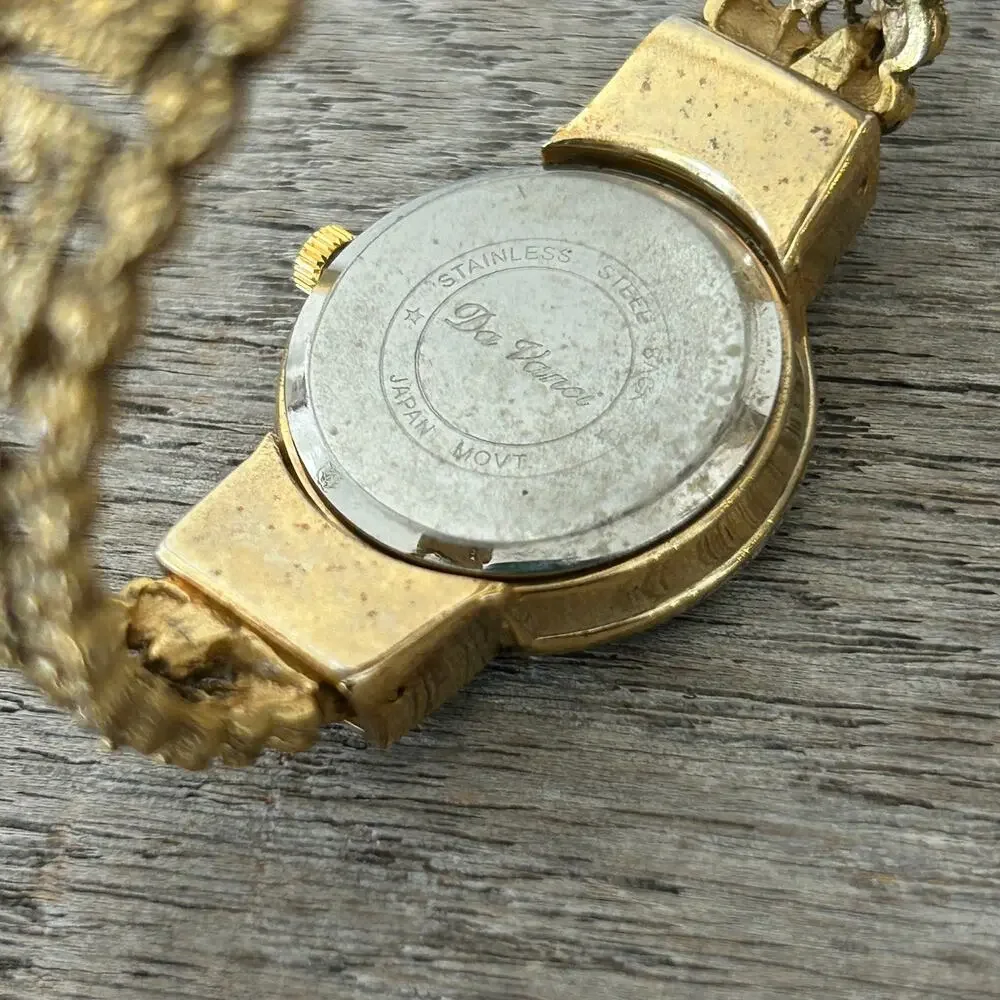 Vintage High Fashion Watch by Da Vanci Gold-tone Hinged Cuff unworking